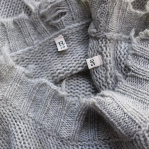 R13 Cashmere heather gray distressed PATTI tunic sweater top grunge vintage $945 - Picture 10 of 10